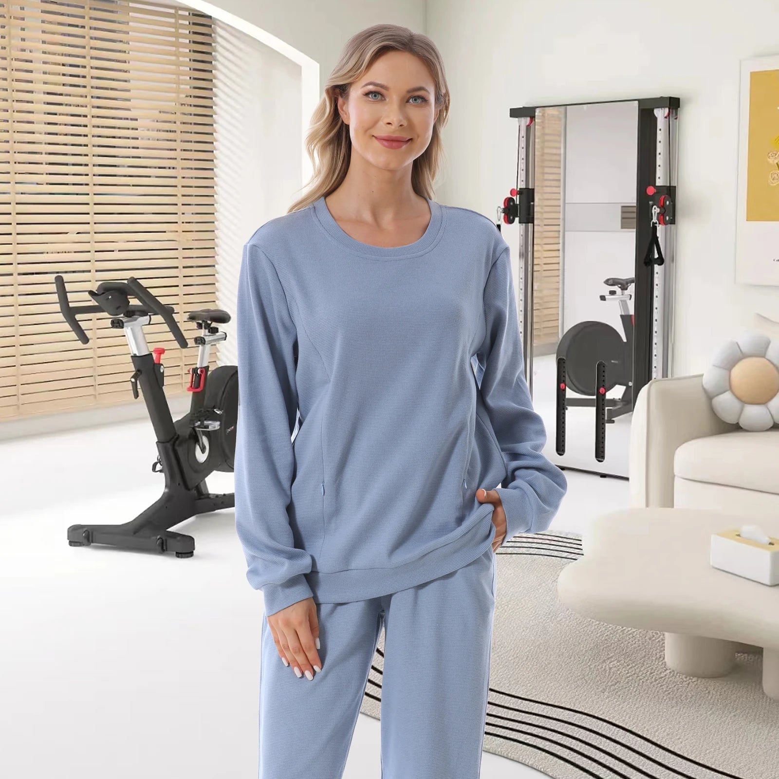 Maternity Clothes Sweatshirt Hoodies High Waist Lounge Pants Adjustable Waist Pregnant Trousers Postpartum Breastfeeding Clothes