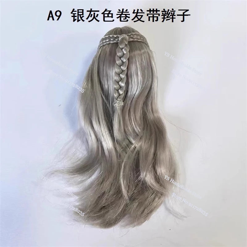 1/6 Female Soldier Head Sculpt Decor Wig Green/Blue/Red/Gray Hair Model Toys Accessory For 12inch Bald Sculpture Decoration