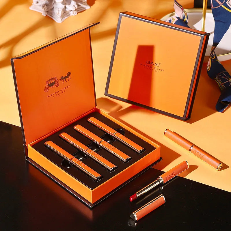 Makeup Lipstick set carved Nude Li pstick Matte Velvet Long Lasting easy to color non-stick cup lip glaze