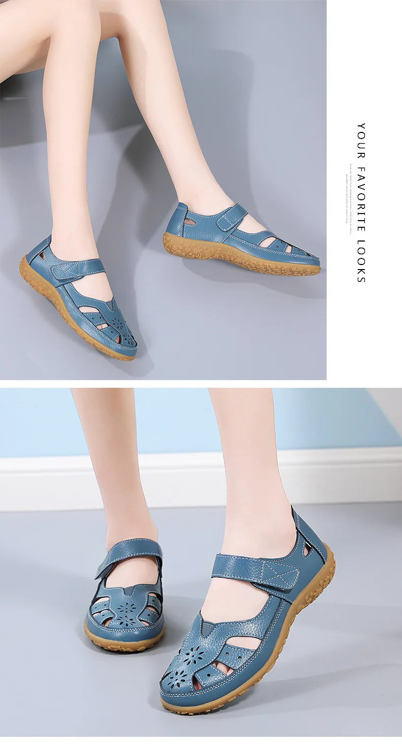 Sandals Summer Breathable Leather Slippers Women Fashion Non-Slip Casual Roman Shoes Ladies Sandals on Sale Off White Shose