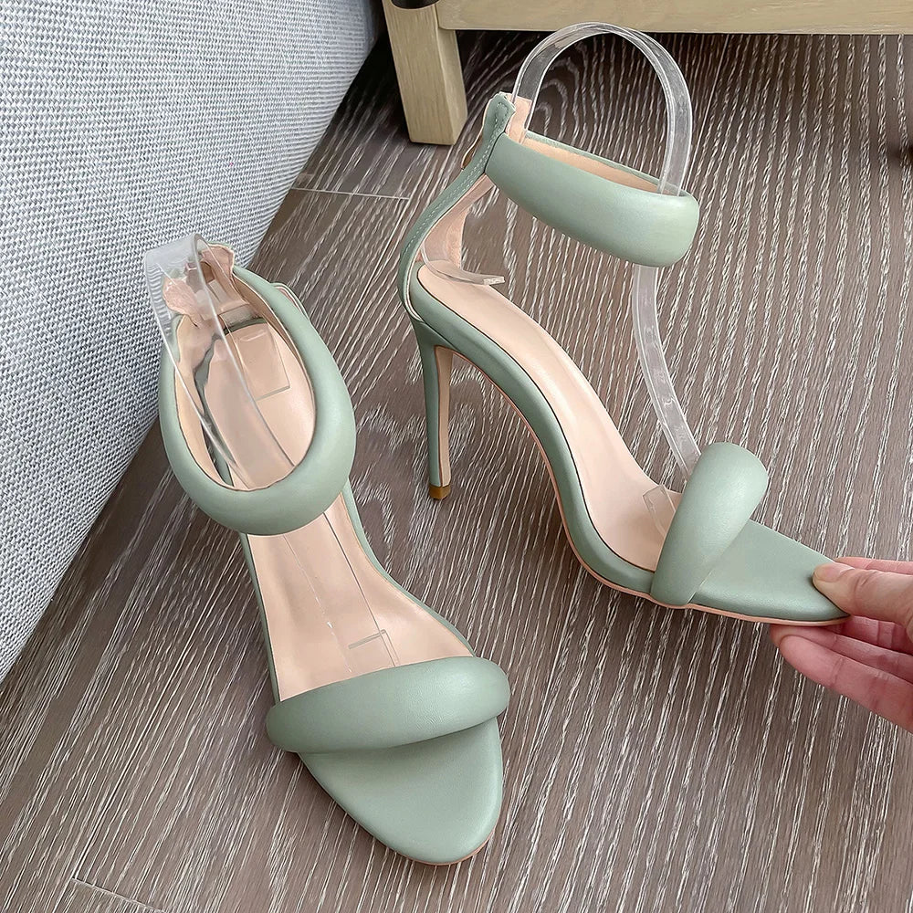 Sandals Women 2025 Concise Style One-strap Sandals for Girls Women Sexy Stiletto Heel Back Zip Cover Heels Summer Sandalias Gold