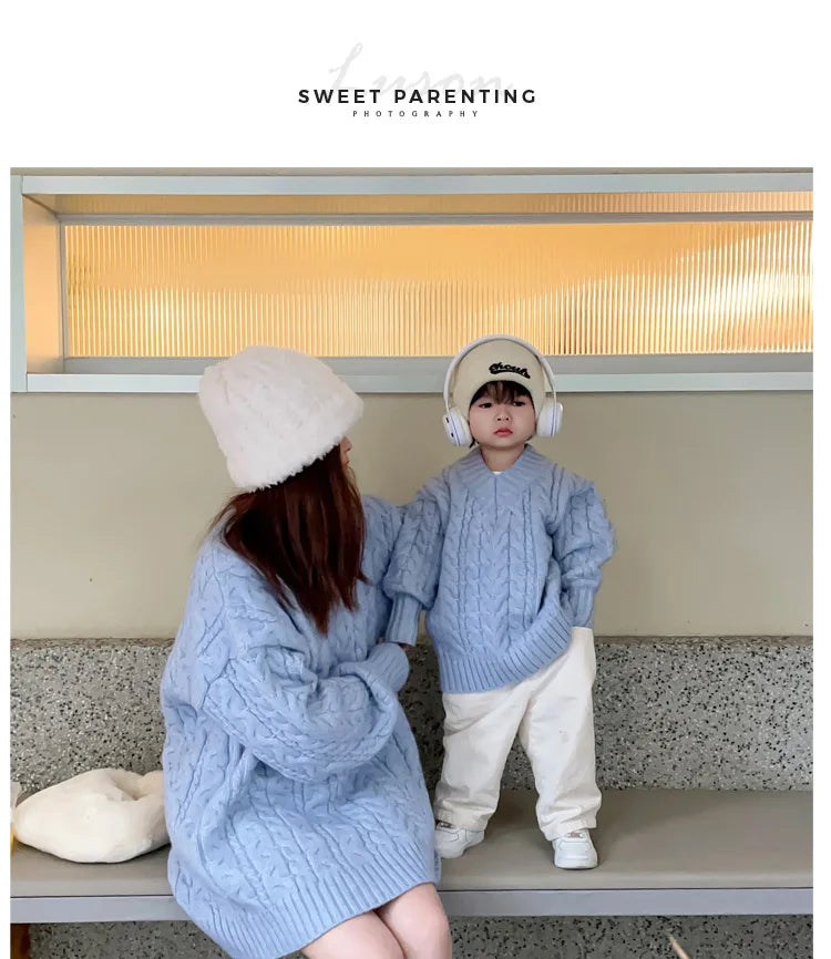 Mother And Daughter Sweater Mom And Son Matching Clothes Equal Korean Fashion Children's Clothing Women Winter Knit Tops Jumper