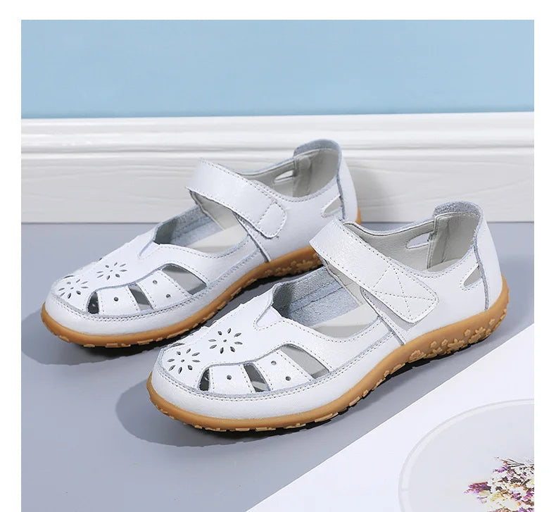 Sandals Summer Breathable Leather Slippers Women Fashion Non-Slip Casual Roman Shoes Ladies Sandals on Sale Off White Shose