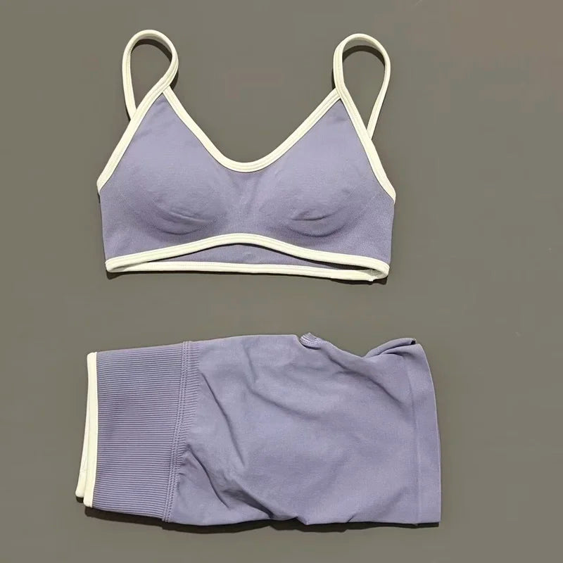 2 Piece Workout Sets Women High Stretch Scrunch Butt Ignite Shorts Sports Bra Gym Fitness Jogging Cycling Active Sports Suits