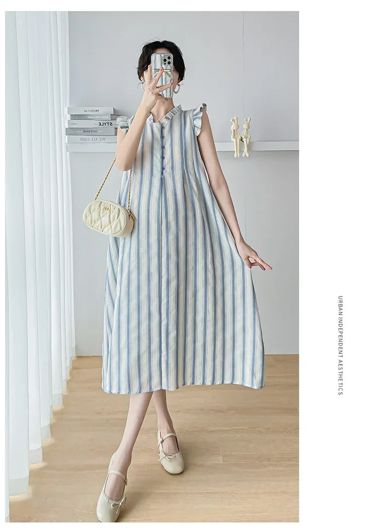 Maternity Clothes Spring Autumn Pregnancy Dresses Pregnant Women Lantern Sleeve High Waist V Neck  Clothing