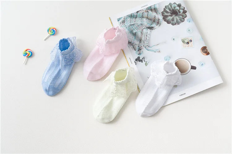 4Pairs Baby Girls Lace Socks Spring Summer Ruffle Princess Mesh Children Ankle Short Breathable Cotton Toddler Kids Socken 1-6Y