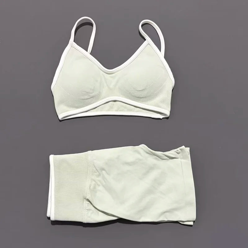 2 Piece Workout Sets Women High Stretch Scrunch Butt Ignite Shorts Sports Bra Gym Fitness Jogging Cycling Active Sports Suits