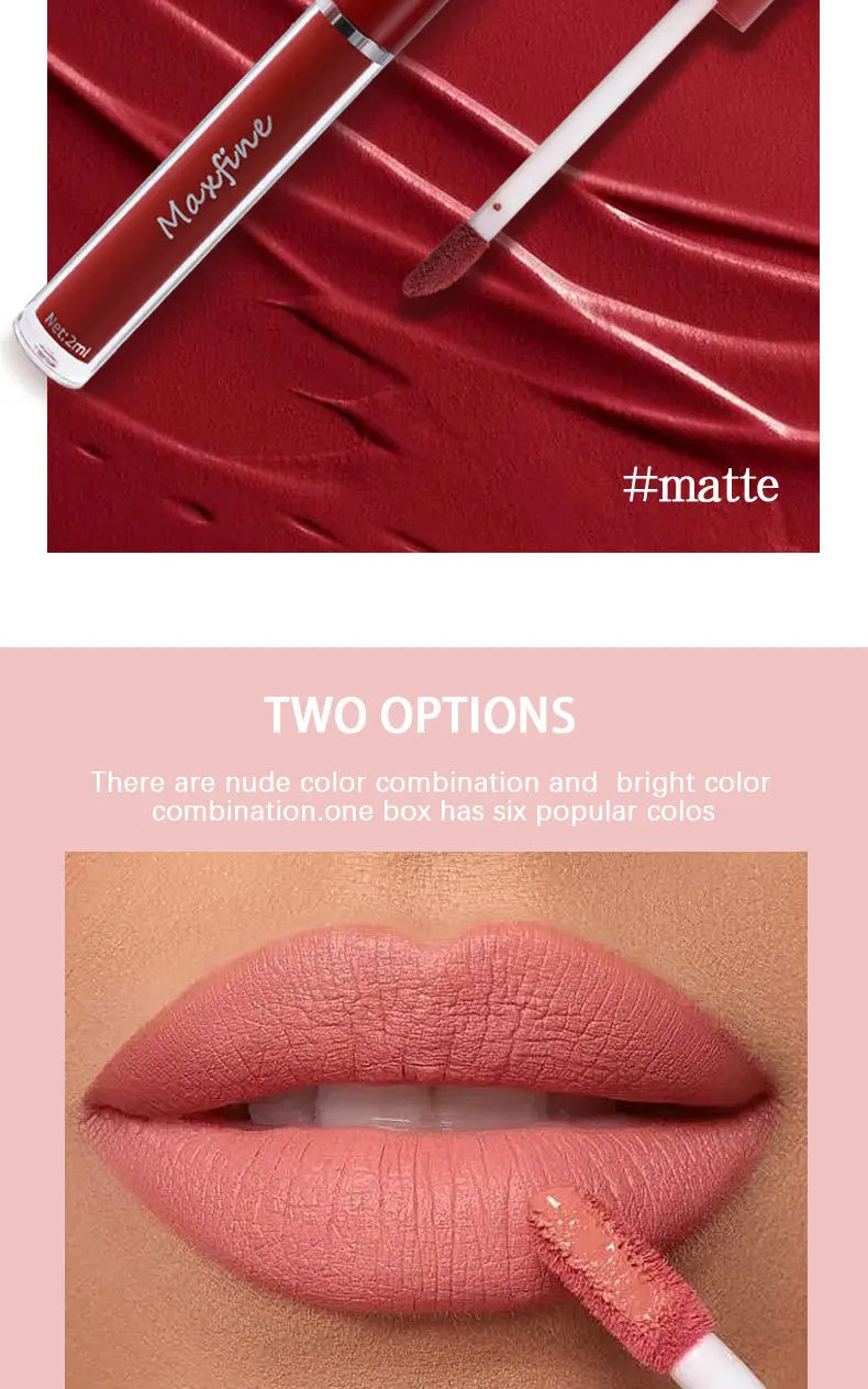 Matte Lip Gloss Set 6 Color Lipstick Smooth And Lasting Display Lip Gloss Waterproof Moisturizing Lipstick Holiday Gift Box Set