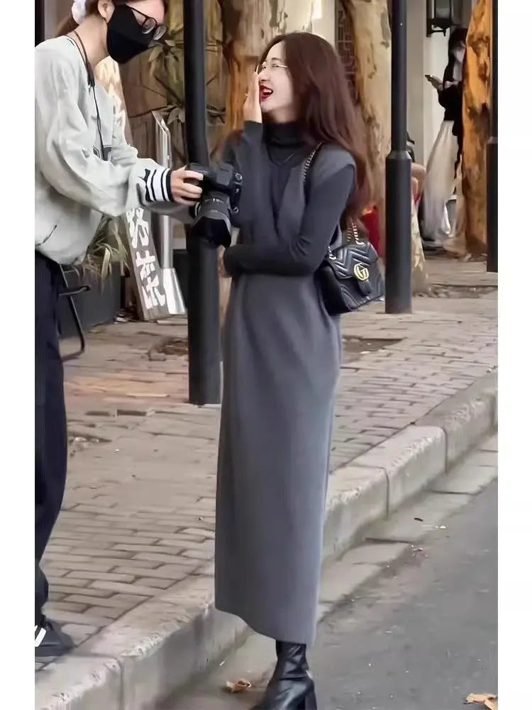 Women's High-end Suit Elegant Lady Style Fashion Vest Dress Bottoming Shirt Two-piece Autumn Set