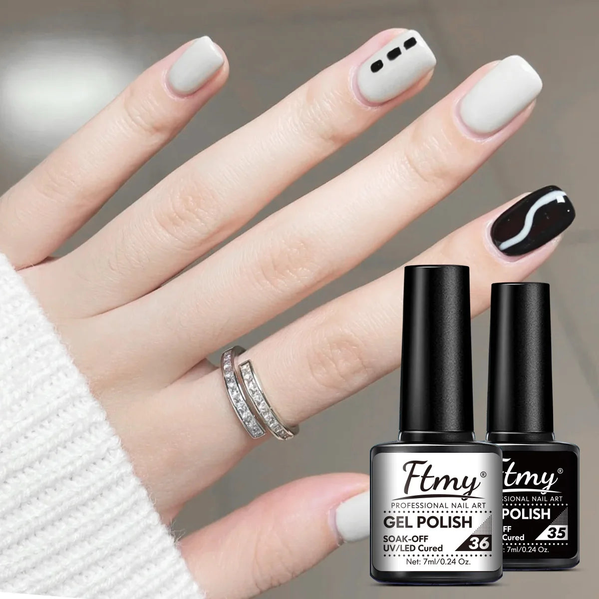 1/2pcs Black & White Gel Nail Polish Set - Long-Lasting, Hypoallergenic UV/LED Soak Off Varnish for DIY Manicures