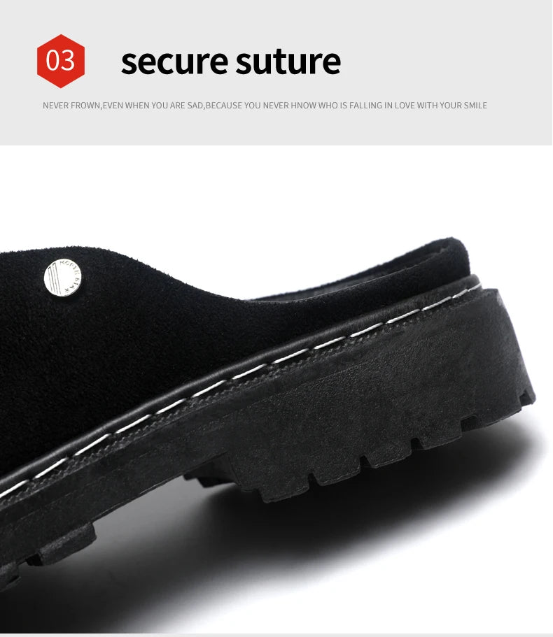 Black Men's Half Shoes Summer Casual Shoes Comfortable Suede Leather Shoes For Men Loafers Breathable Slip-on Shoes Man Slippers