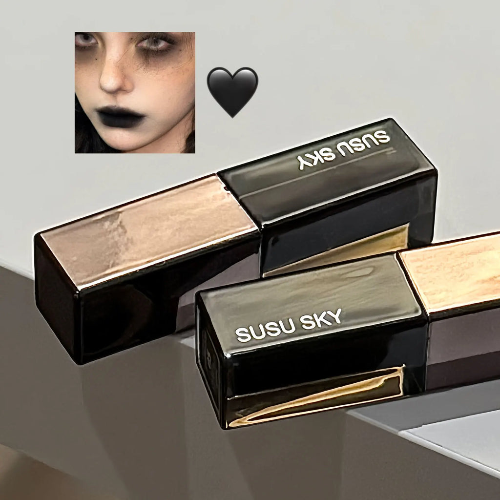 Waterproof Punk Gothic Matte Black Lipstick Purple Lipgloss Makeup Mousse Lip Mud Dark Red Brown Lipstick Non-stick Cup Lip Tint