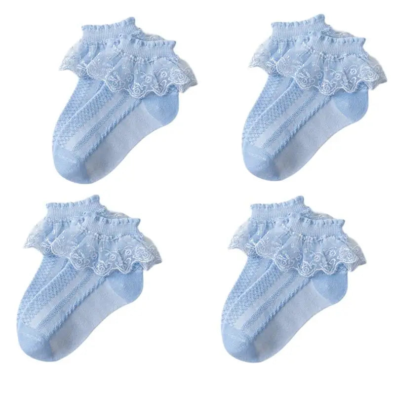 4Pairs Baby Girls Lace Socks Spring Summer Ruffle Princess Mesh Children Ankle Short Breathable Cotton Toddler Kids Socken 1-6Y
