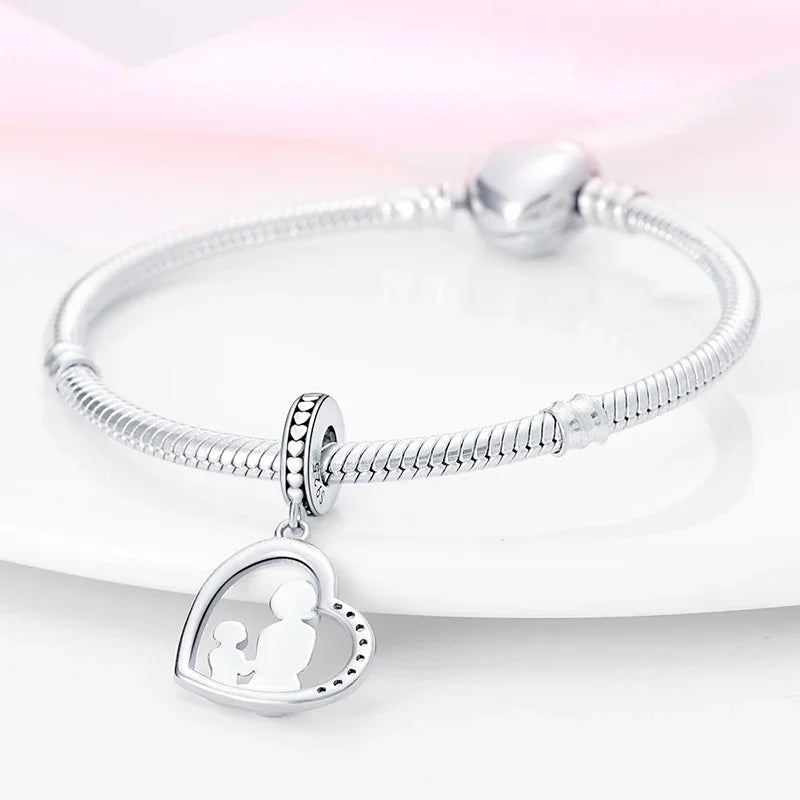 925 Sterling Silver Original Mother Daughter Best Friend Charm Beads DIY Bracelet Necklace Engagement Birthday Jewelry Gift