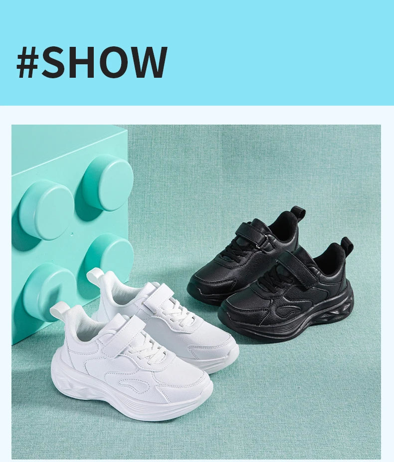 Kids White Leather Sneakers Lightweight Non-slip Casual Running Shoes for School Student Walking Outdoor Children Tennis