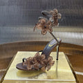 Sandalias Women Rhinestone Flower Decor Dress Shoes Snake Shaped Elastic Strap Thin High Heels Sandals Summer Bridesmaid Shoes