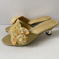 Red Silk Slingback Sandals with Unique Beaded Sequin Flower Design Strange Heel Summer Mules for Women
