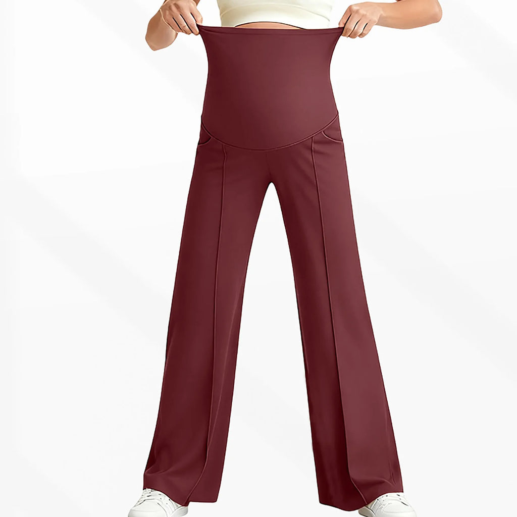 Maternity Pants Over The Belly Yoga Dress Elastic Waistband Stretchy Wide Leg Work Pregnancy Trousers with Pockets Sportswear