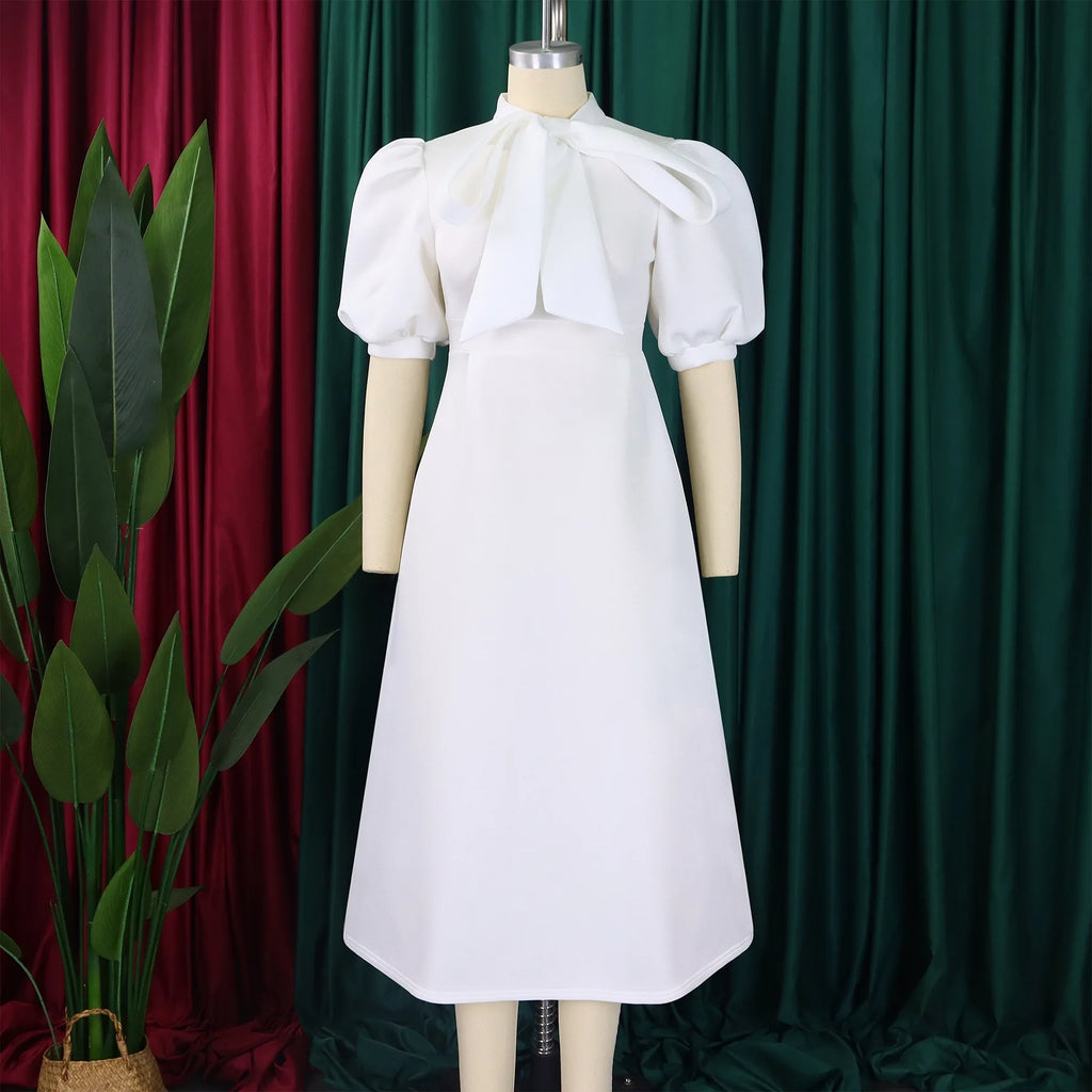 Elegant Party Dresses for Woman 2024 Luxury Bow Collar Short Sleeve High Waisted A Line Pleated Ankle Length Birthday Party Robe
