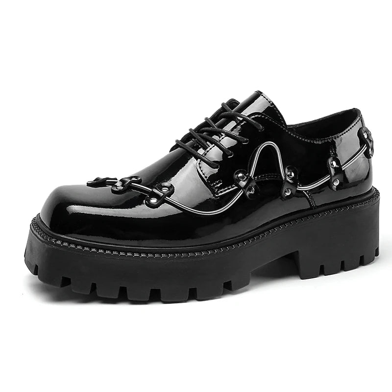 Brand New Black Brogue Shoes Men Classic Platform Oxford Dress Shoes Men Retro Patent Leather Footwear Low-Ankle Party Shoes
