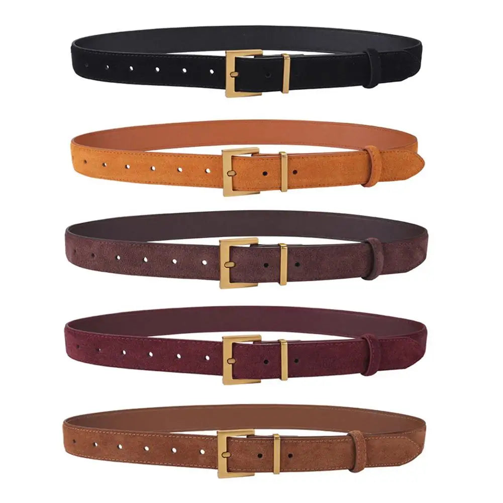 Women Belt Suede Cowhide Genuine Leather Belt 2.8cm Wide Fashion Belts With Metal Buckle Matched For Jeans Dresses Waistband