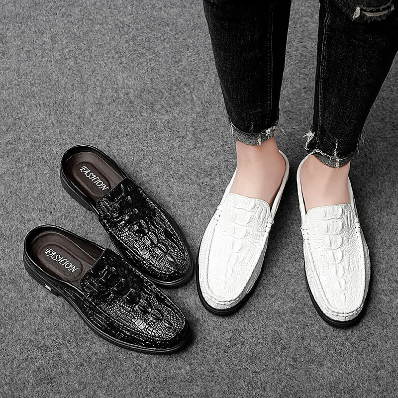 Black Half Shoes for Men Leather Shoes Men Mules Casual Shoes Men Fashion Social Big Size Mocassin Elegantes Walking Shoes