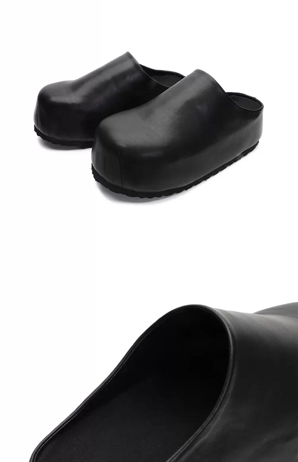 Black Boken leather shoes for men's thick soled design slippers summer new big toe mules shoes outdoor