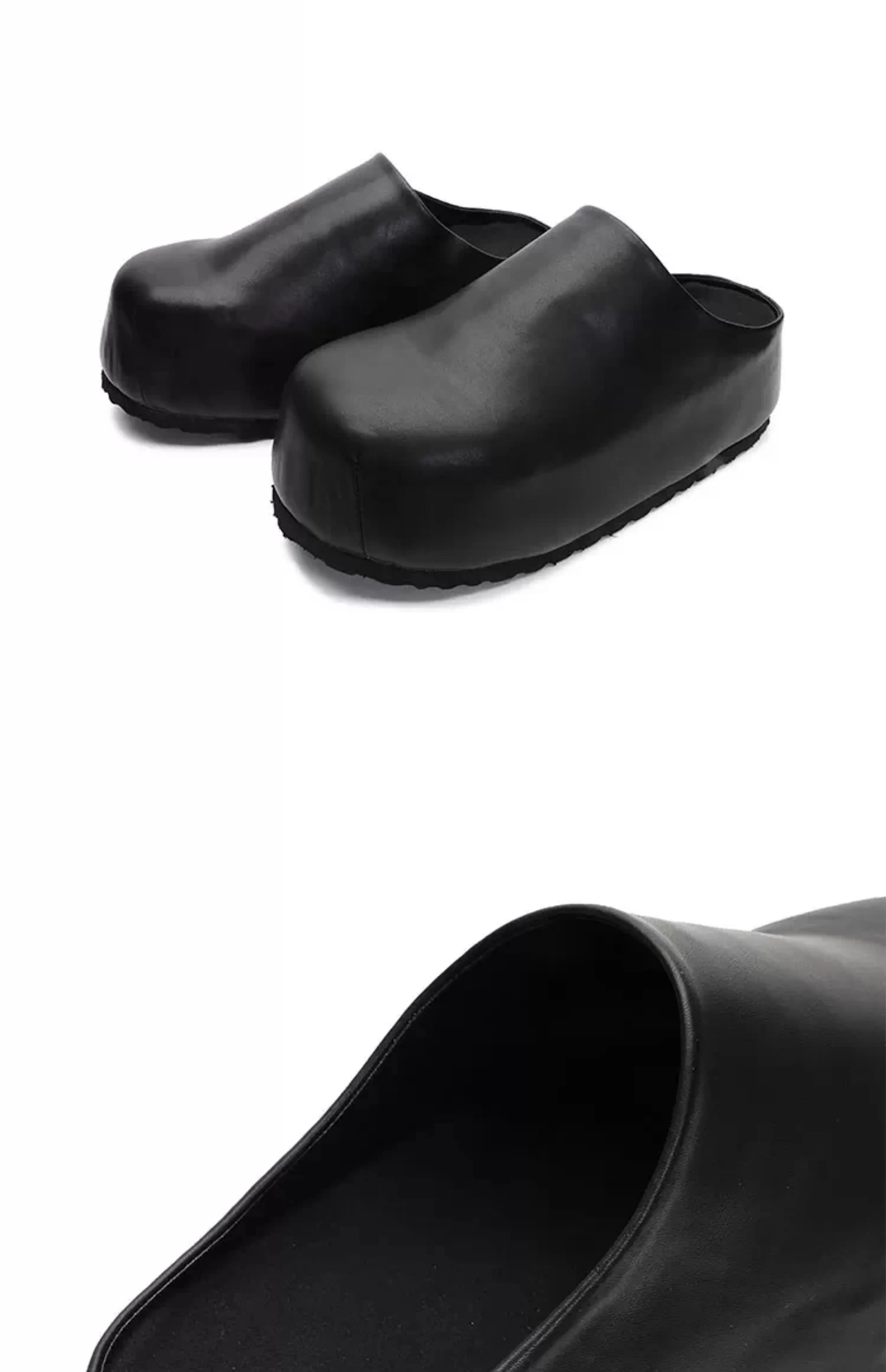 Black Boken leather shoes for men's thick soled design slippers summer new big toe mules shoes outdoor