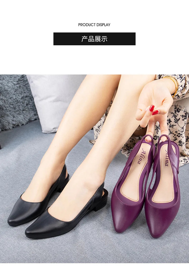 Sandals  Fashion New Elegant Women Shallow Mouth Medium Low Heel Non-slip Shoes Breathable Casual Comfortable Jelly Sandals