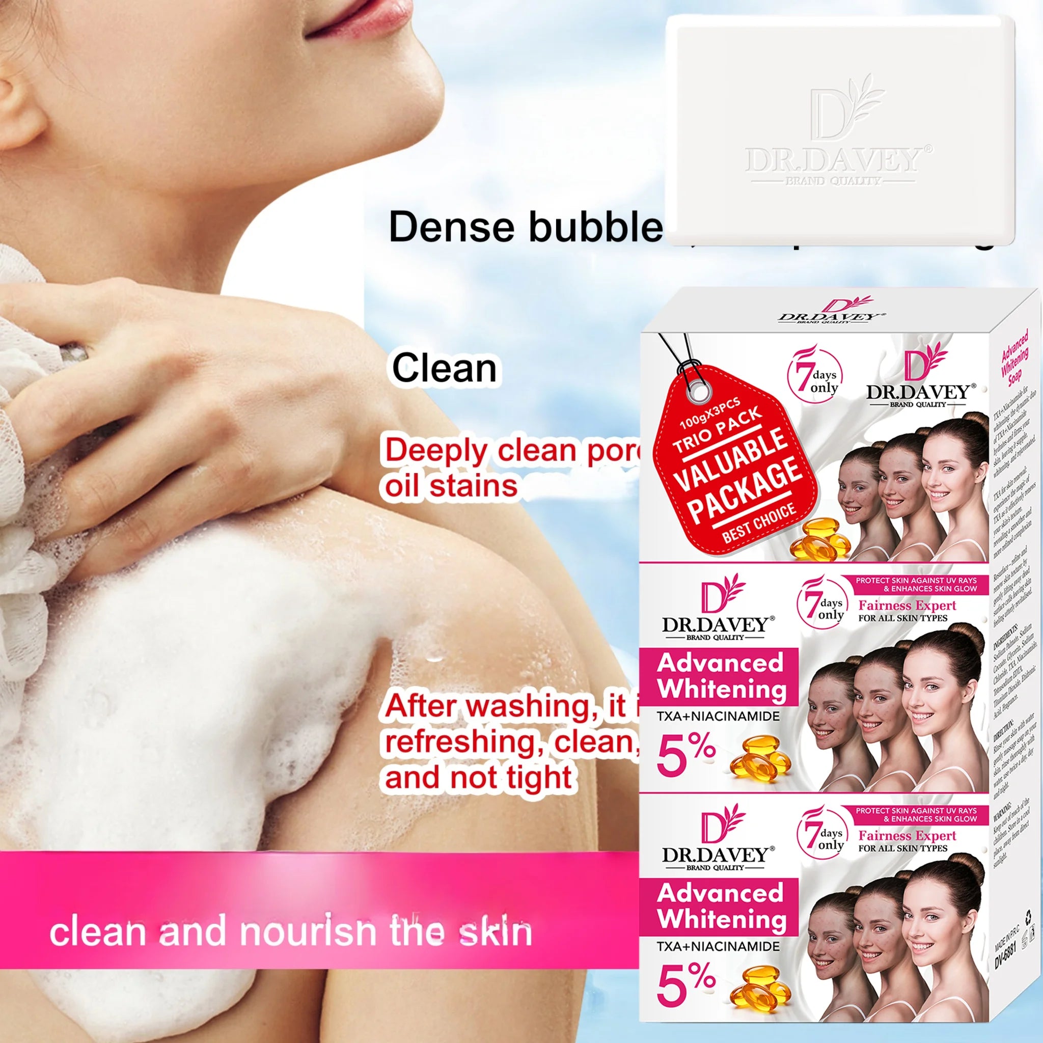 3pcs Advanced Whitening Soap Cleansing and moisturizing handmade soap for bathing, face washing, and skin moisturization