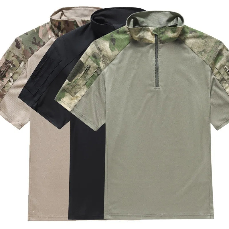 Camo Tactical Shirt Short Sleeve Quick Dry Combat T-Shirt Men's Camouflage Military Army T Shirt Outdoor Hunting Hiking Shirts