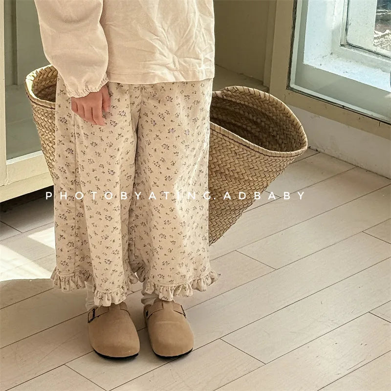 2026 Spring New Girls Cotton Loose Harem Pants Children Girl Clothes Casual Ankle-length Trousers Toddler Kids Corduroy Pants
