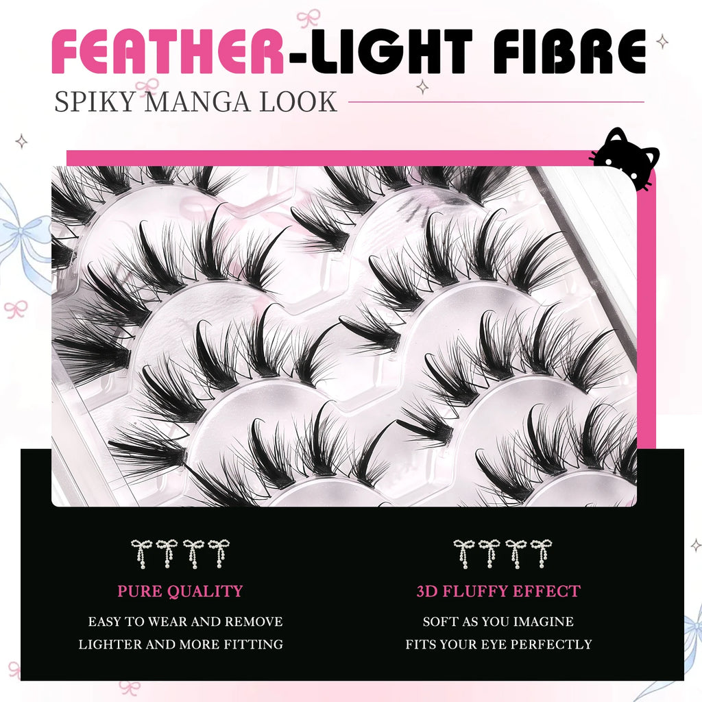 GROINNEYA Manga Lashes 3D Natural False Lashes Soft Cross Wispy Natural Eyelashes Cat Eye Lashes 3d Faux Mink Lashes
