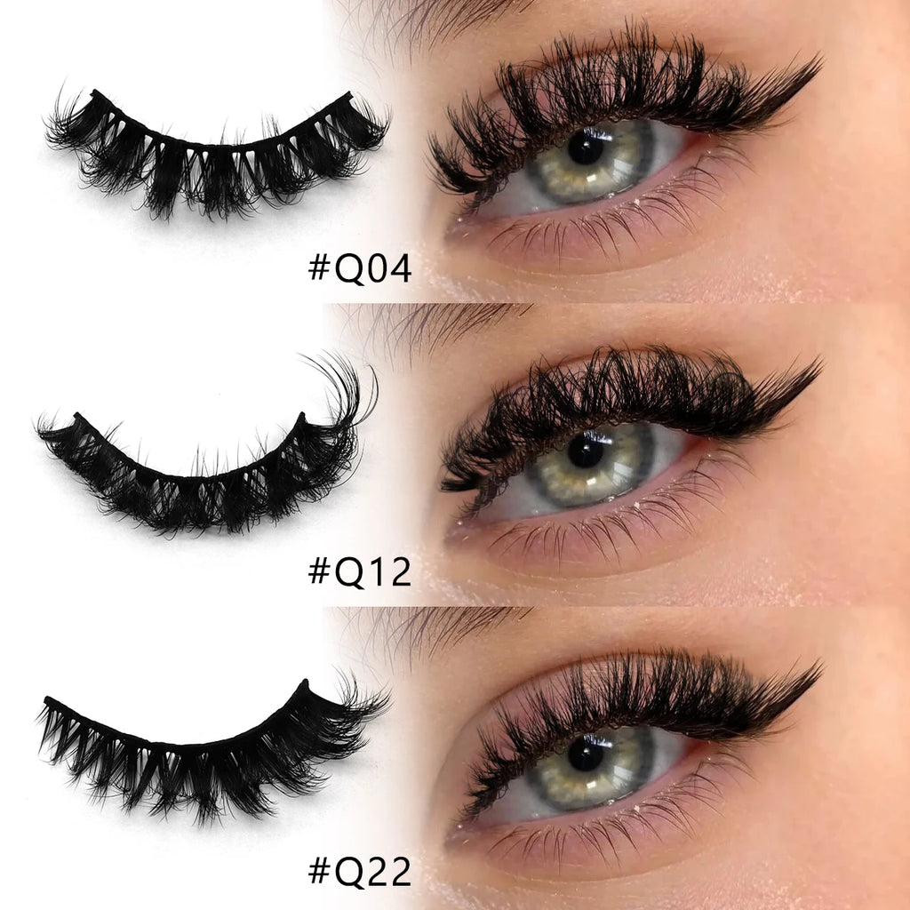 GROINNEYA Russian Strip Lashes Fluffy Faux Mink Lashes 8D Wispy Lashes Cat Eye Lashes Pack Dramatic Long Thick Volume Eyelashes