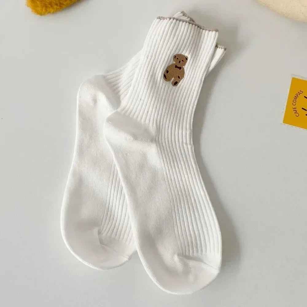 5pairs Cartoon Bear Socks Soft Cotton Socks Autumn Coffee Stockings Kawaii Women Socks Korean Casual Stockings Women Hosiery