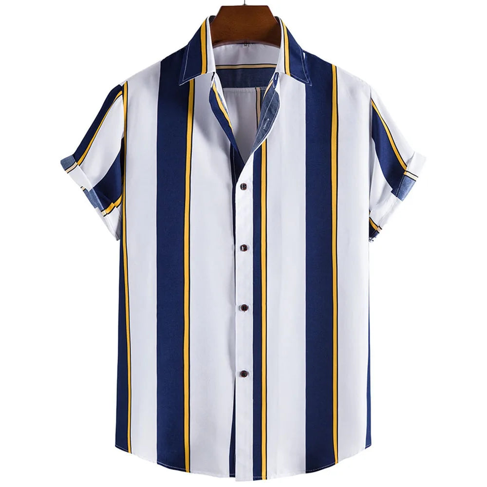 2025 Male Clothes Simple Stripes 3d Hawaiian Shirt Men Clothes Loose Breathable Men's Shirts Summer Male Shirts Short Sleeve