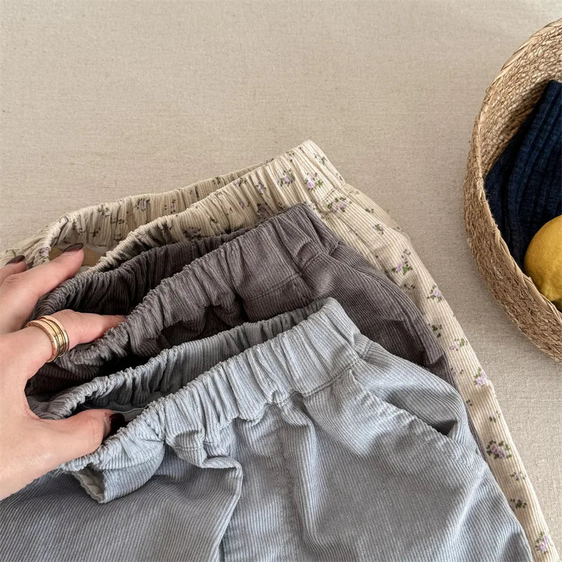 2026 Spring New Girls Cotton Loose Harem Pants Children Girl Clothes Casual Ankle-length Trousers Toddler Kids Corduroy Pants