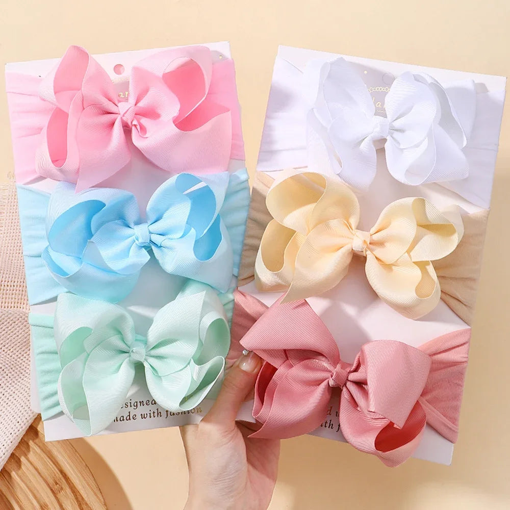1PC Large Ribbon Bow Headband for Baby Girls Wide Nylon Turban Newborn Bow Headwrap Gift Super Soft Babe Hair Accessories