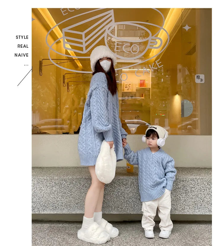 Mother And Daughter Sweater Mom And Son Matching Clothes Equal Korean Fashion Children's Clothing Women Winter Knit Tops Jumper