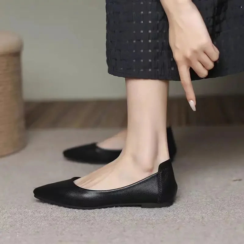 Black Woman Footwear Office Flat Shoes For Women Pointed Toe Fashion Leather Casual Moccasins Flats Fashion Young Korean Style L