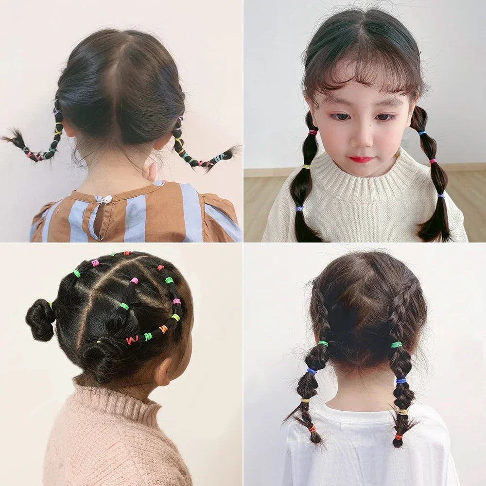 500Pcs Girls Colourful Disposable Rubber Band Elastic Hair Bands Headband Children Ponytail Holder Bands For Kids Accessories