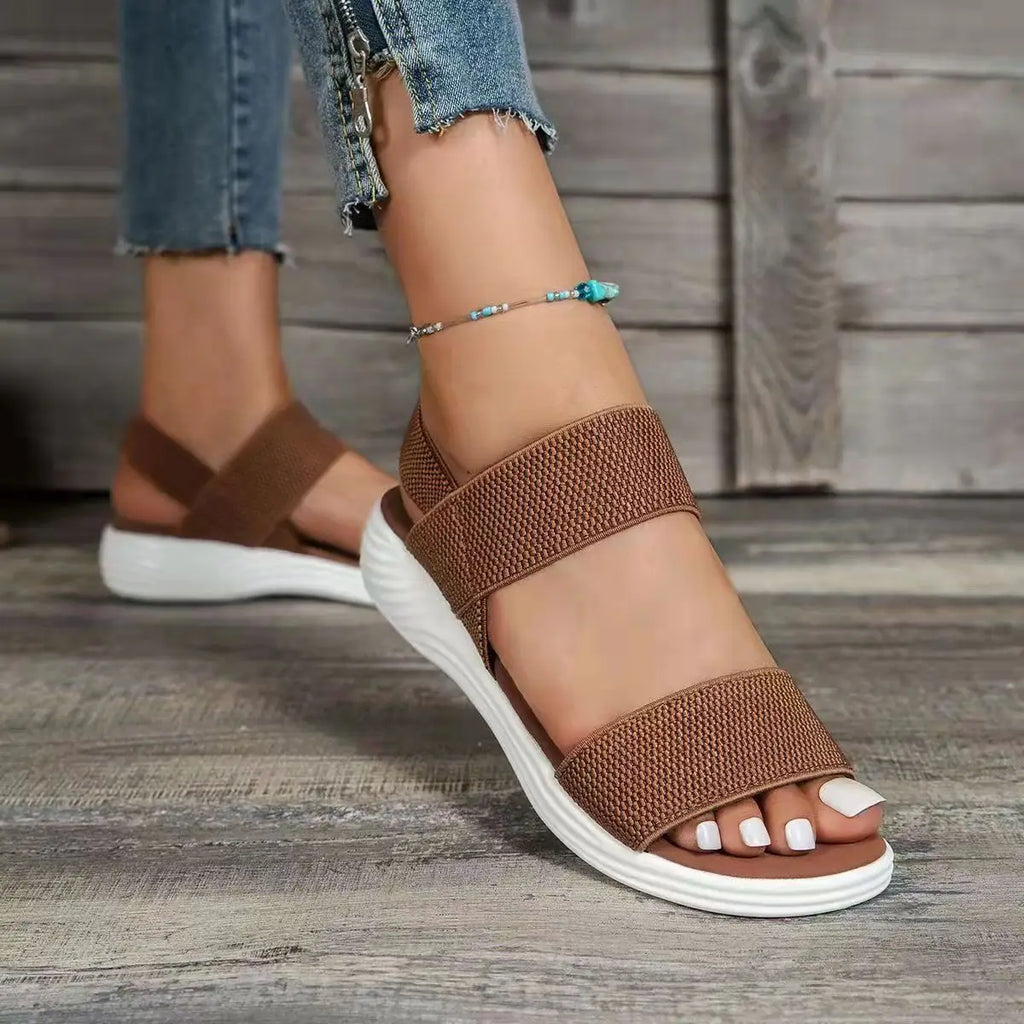 Sandals Elegant Low Heel Women's Orthopedic Shoes Women's Open Toe 2023 Solid Color New Large 25-45 Flat Thick Heel Casual Shoes