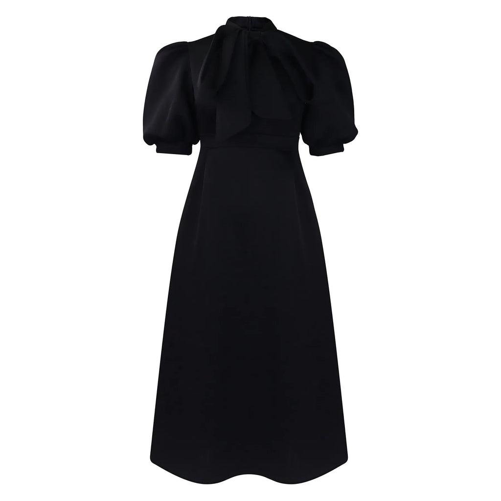 Elegant Party Dresses for Woman 2024 Luxury Bow Collar Short Sleeve High Waisted A Line Pleated Ankle Length Birthday Party Robe