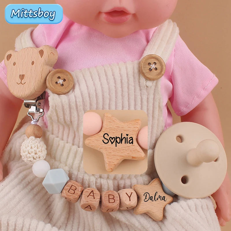 2024 Baby Teether Handmade Personalized Name Pacifier Clips Holder Chains Silicone Pacifier Chain Clips Baby Teething Chain Gift