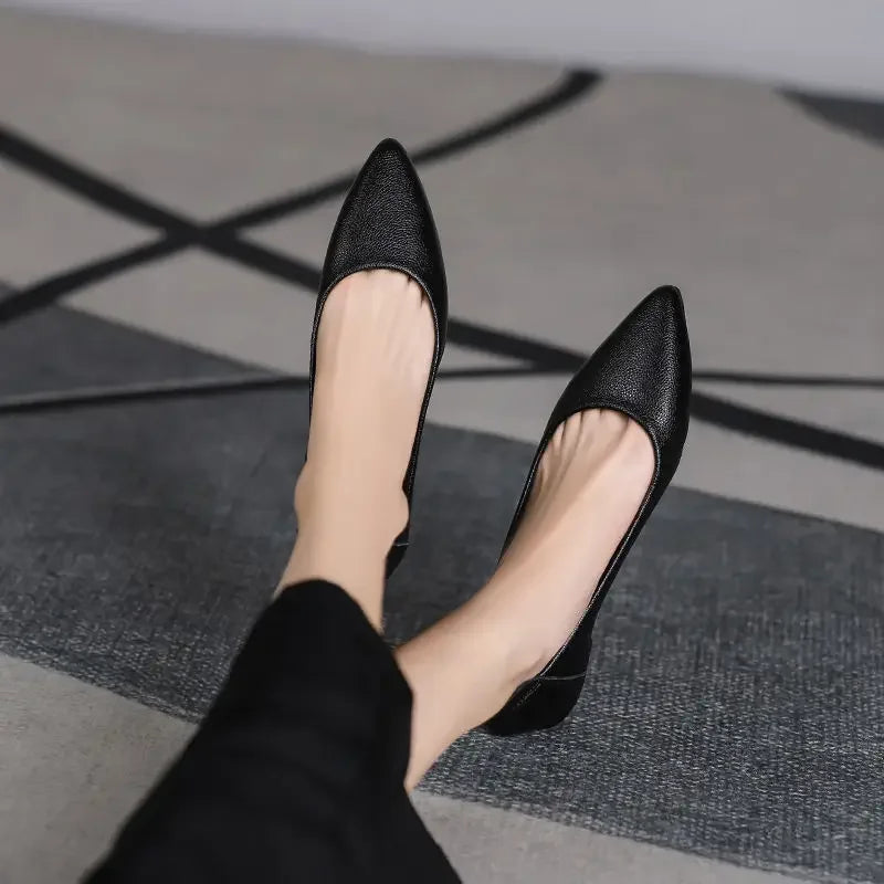 Black Woman Footwear Office Flat Shoes For Women Pointed Toe Fashion Leather Casual Moccasins Flats Fashion Young Korean Style L