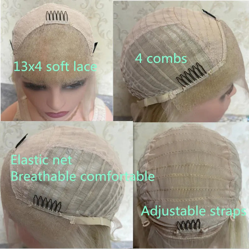 Wig female Synthetic Hair Brown Blonde Highlights Short Bob Shoulder Wigs 13x4 Glueless High Quality Full Enough miku cosplay