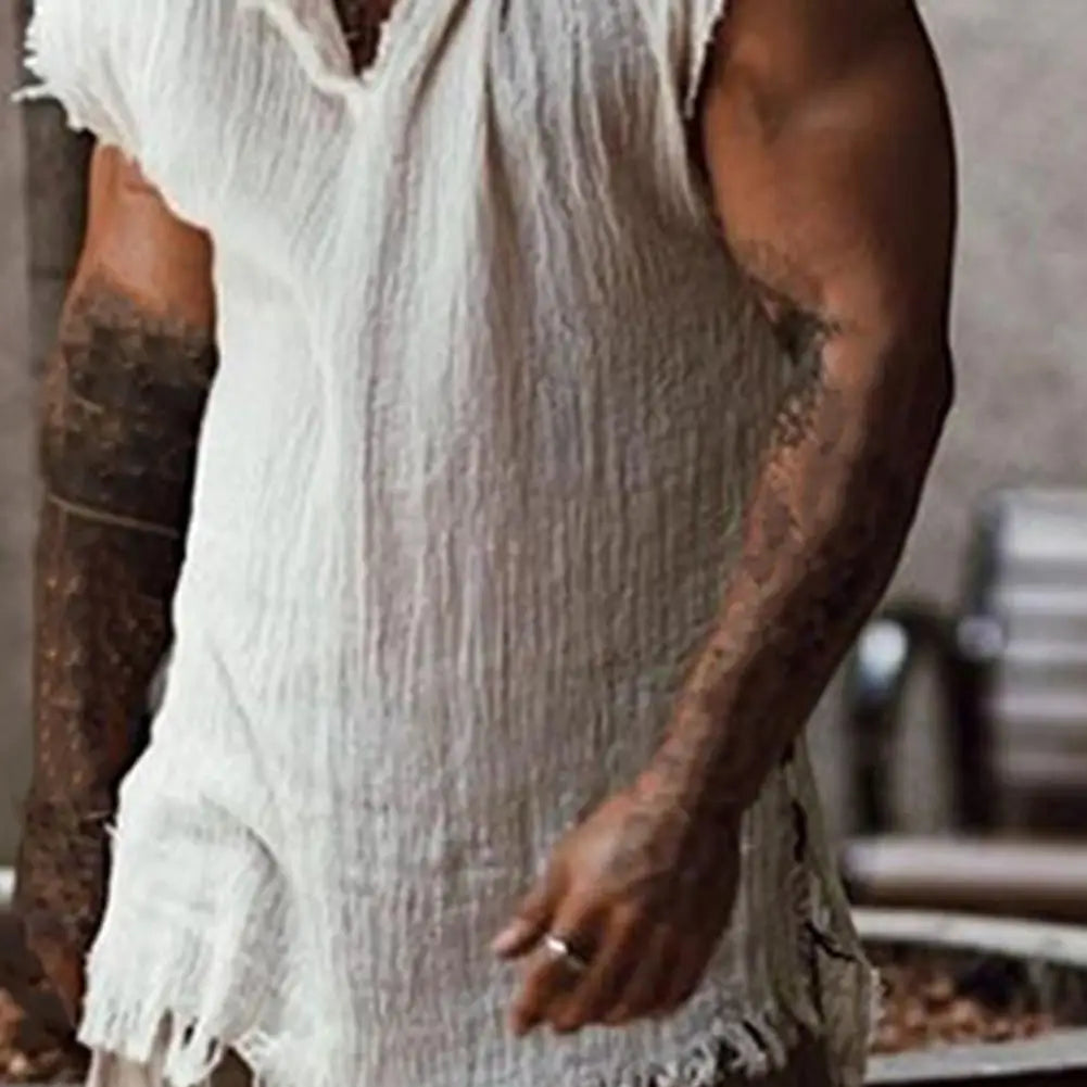 Stylish Men Tank Top  Solid Color Simple Tank Top  Breathable V Neck Summer Vest