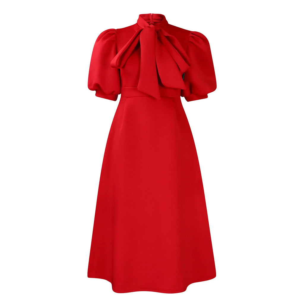 Elegant Party Dresses for Woman 2024 Luxury Bow Collar Short Sleeve High Waisted A Line Pleated Ankle Length Birthday Party Robe