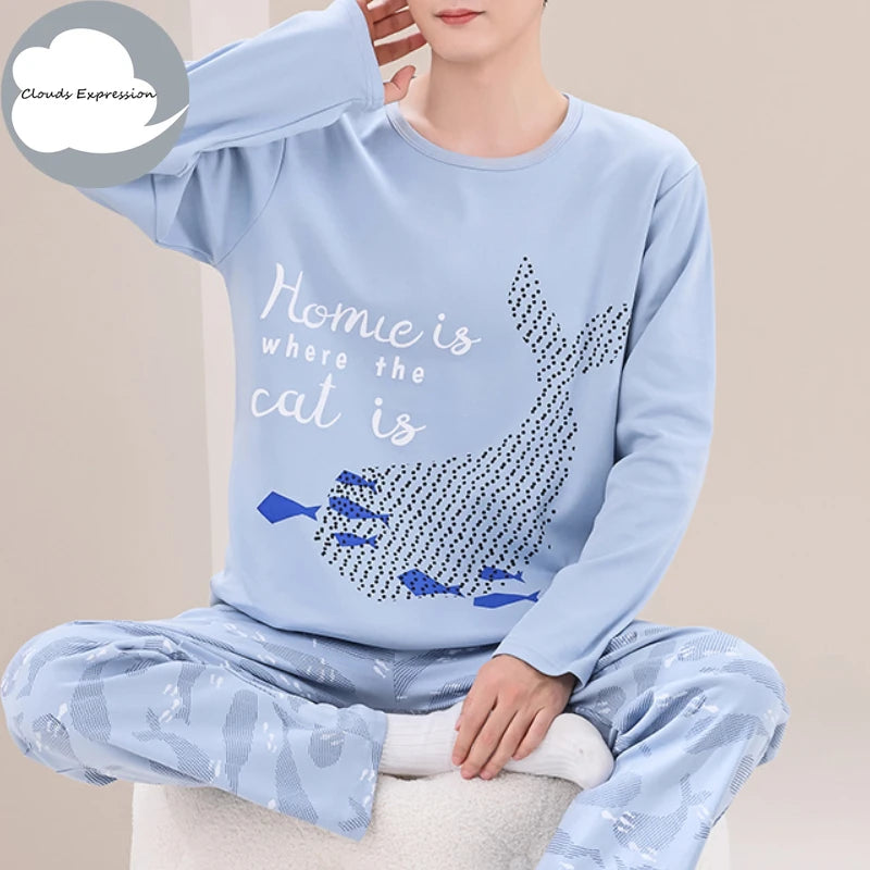 Spring Knitted Cotton Striped Pajama Sets Men's Loungewear Pijama hombre Pyjamas Men Pajama Sleepwear Nightwear 4XL 5Xl Homewear