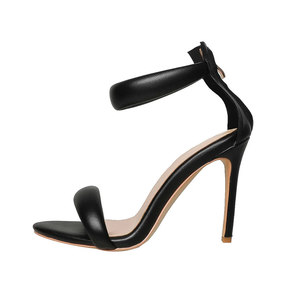 Sandals Women 2025 Concise Style One-strap Sandals for Girls Women Sexy Stiletto Heel Back Zip Cover Heels Summer Sandalias Gold